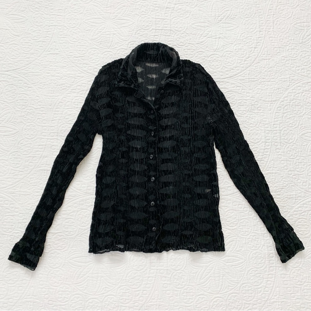 RARE🔥 Issey Miyake Twisted Pleats Longsleeve Button Down Top, Black
